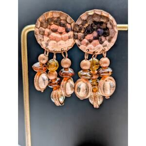 Hammered Copper Glass Bead Dangle Earrings
